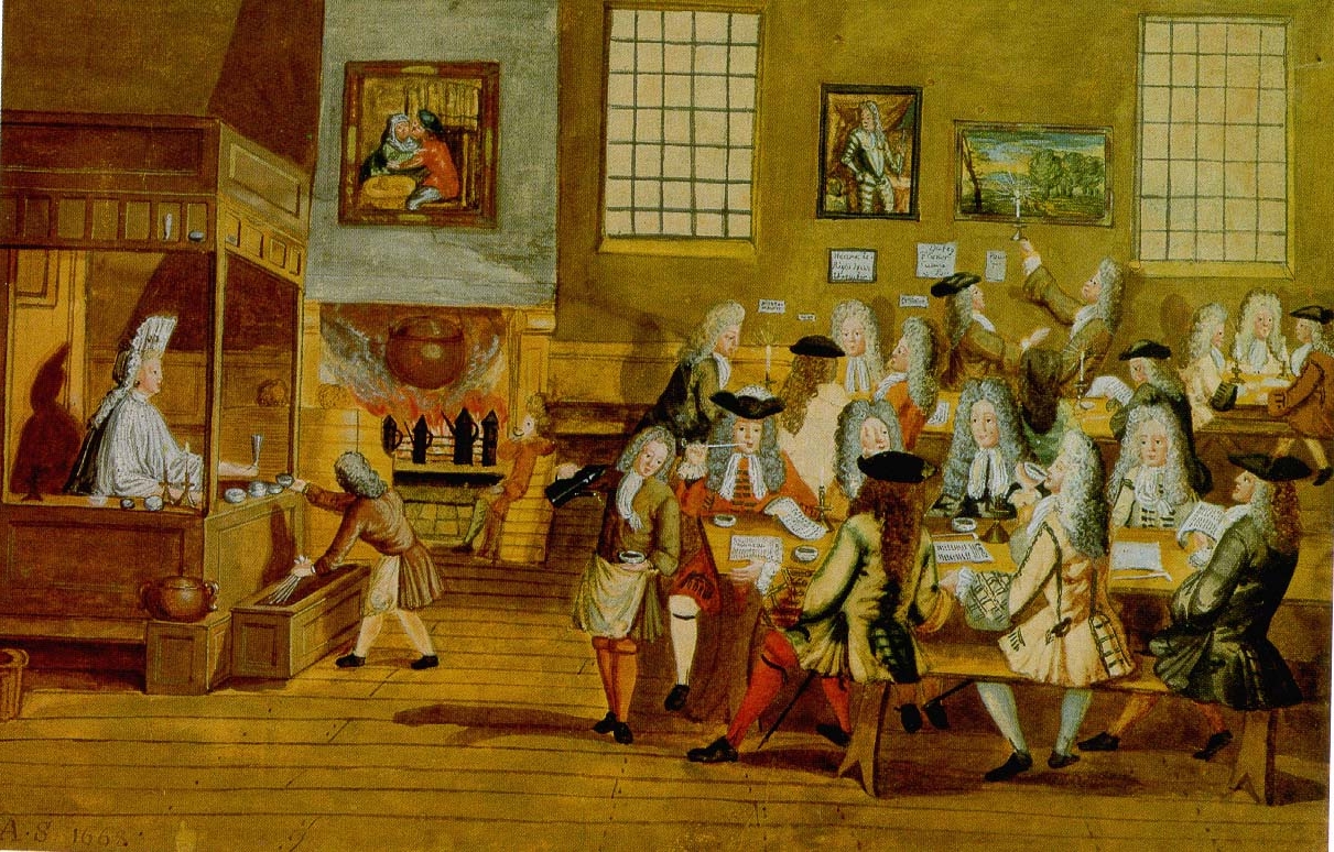 Historisches Londoner Kaffeehaus im 17. Jahrhundert